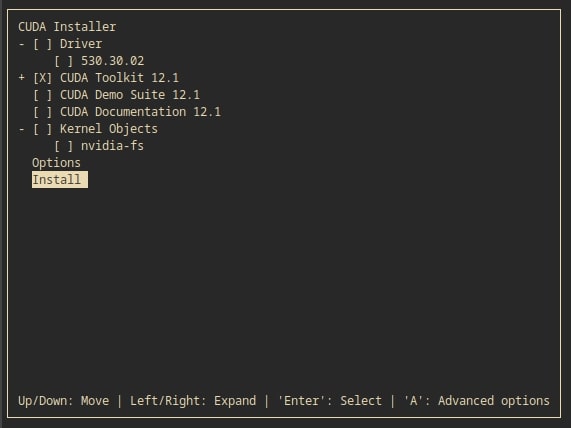 CUDA Install Selections